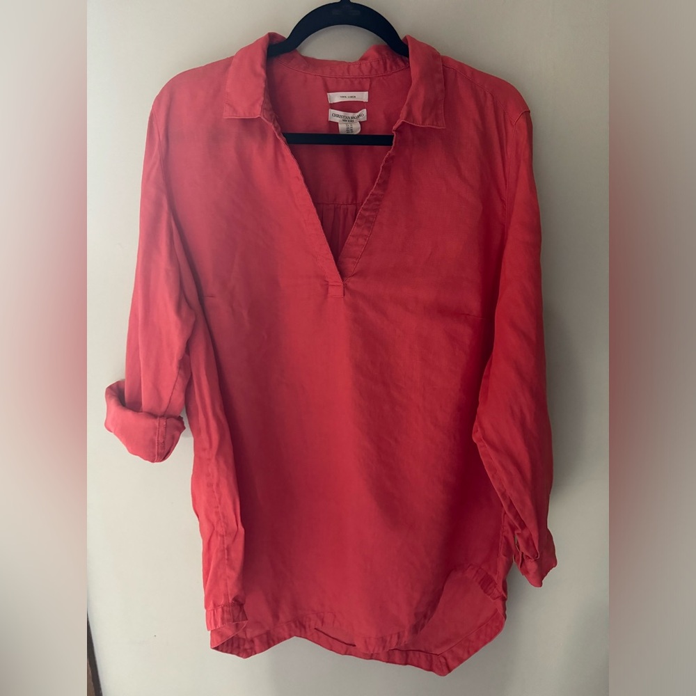 Christian Siriano Coral Linen Roll Tab Shirt Size 1x summer casual comfort